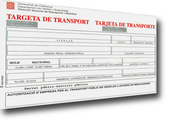Tarjeta de transporte de la Generalitat de Catalunya para vehículos de mudanza